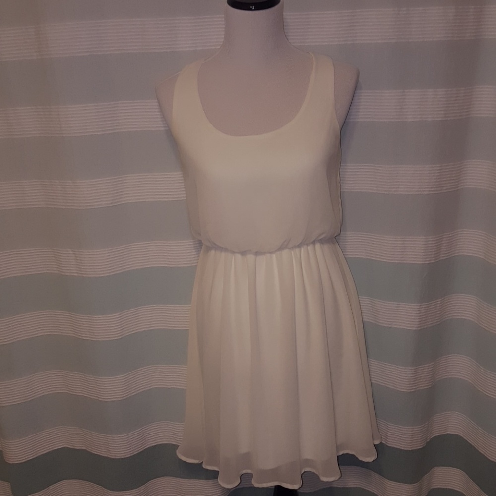 White dress with gathered waist